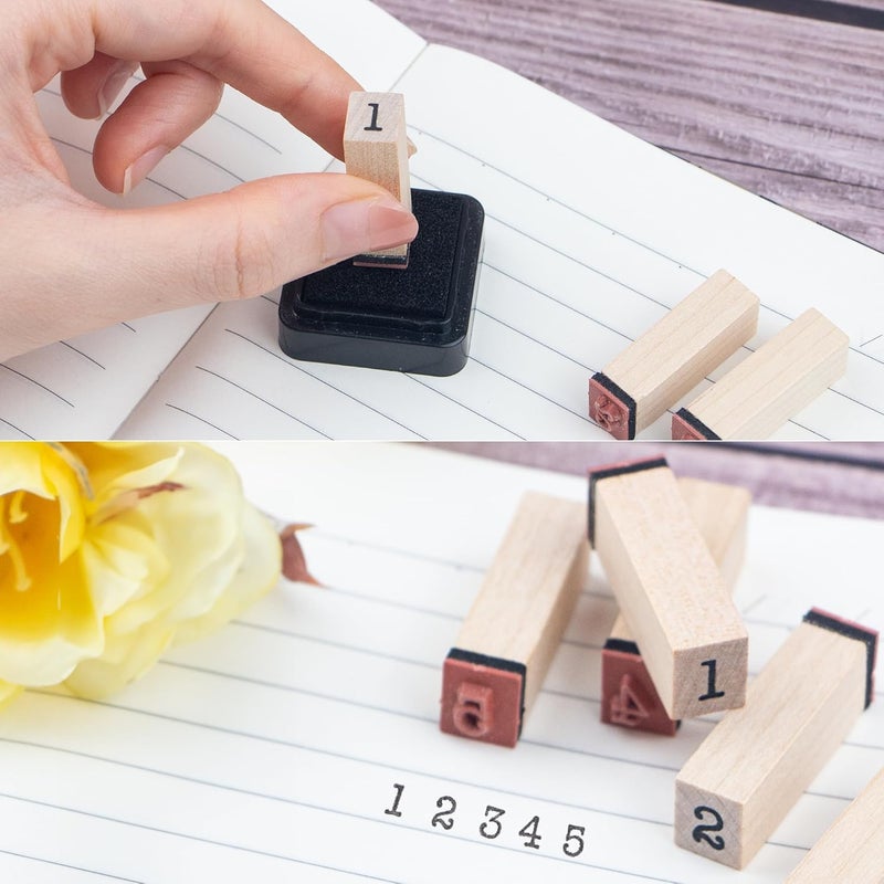 krastmon 36 Pcs Small Wooden Rubber Stamps, Wooden Box Multipurpose Number Alphabet Letter Wood Rubber Stamp for Card Making, DIY Craft, Scrapbooking Supplie, etc - Image 3